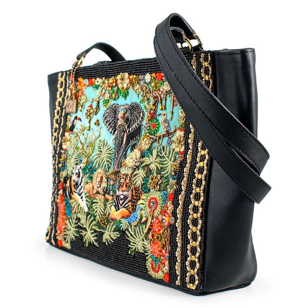 Mary Frances Beaded Safari Animal Tote Bag – Elephant Tiger Lion Jungle - Picture 3 of 6